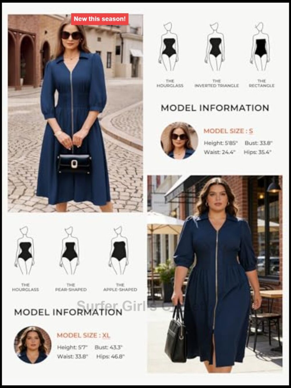 Midi Dress A-Line Work Dress 3/4 Sleeve Zipper Smocked Waist Pockets - Picture 4 of 7